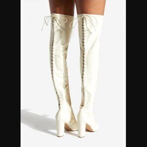 ShoeDazzle  TAYSON HIGH BLOCK HEEL BOOT Bone 9 NWT